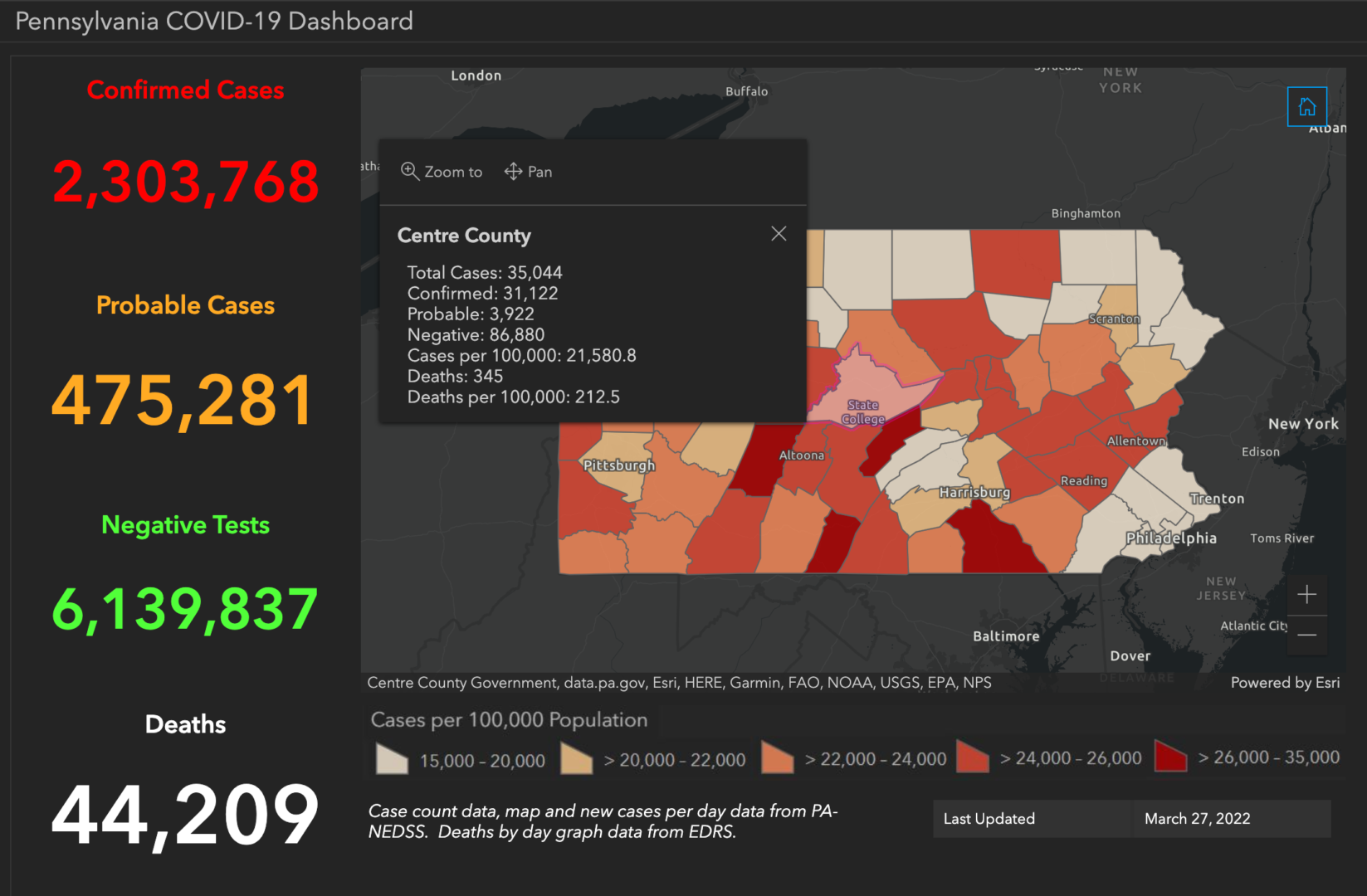 State College - covid-19 dashboard 3-27-22