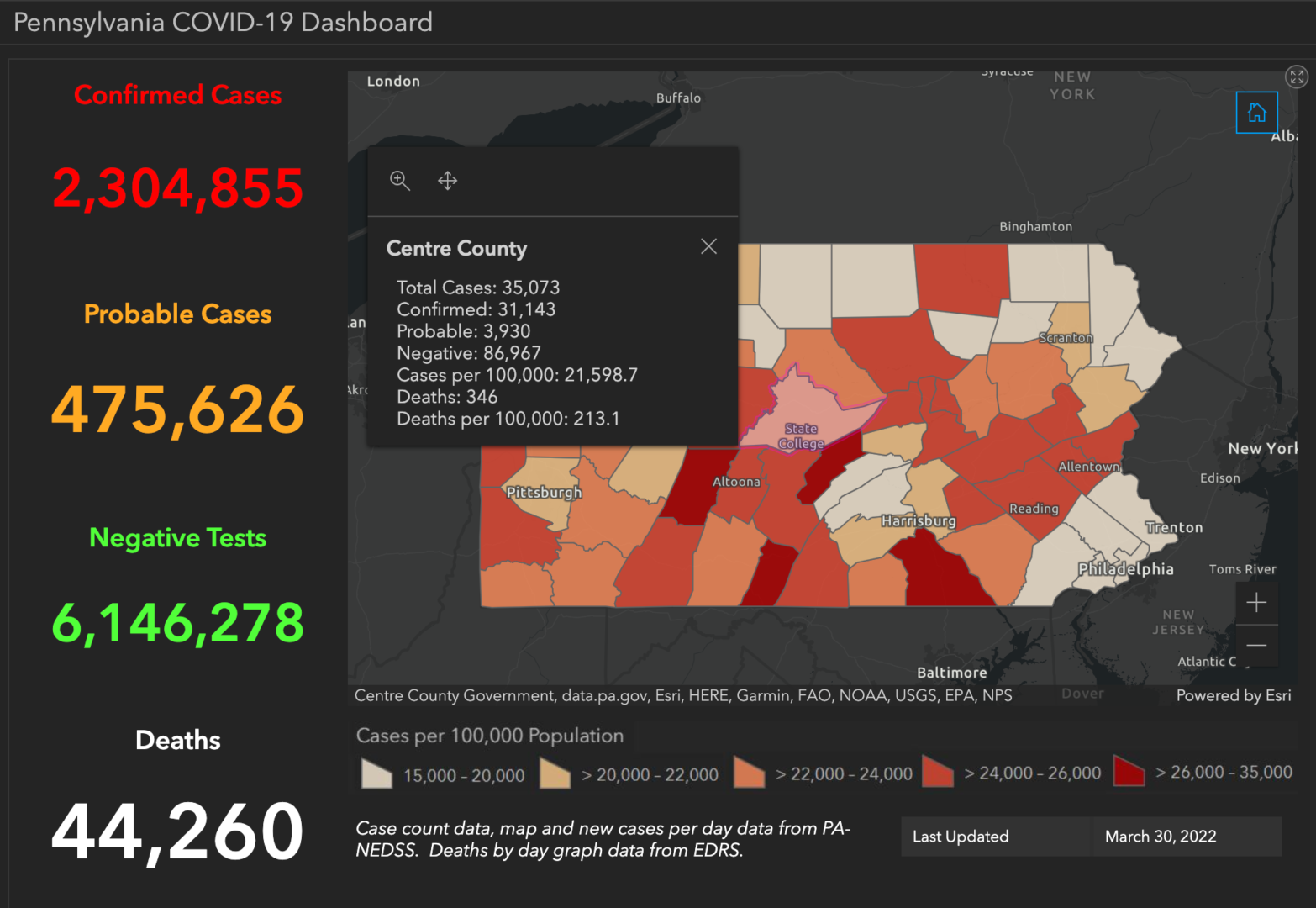 State College - covid-19 dashboard 3-30-22