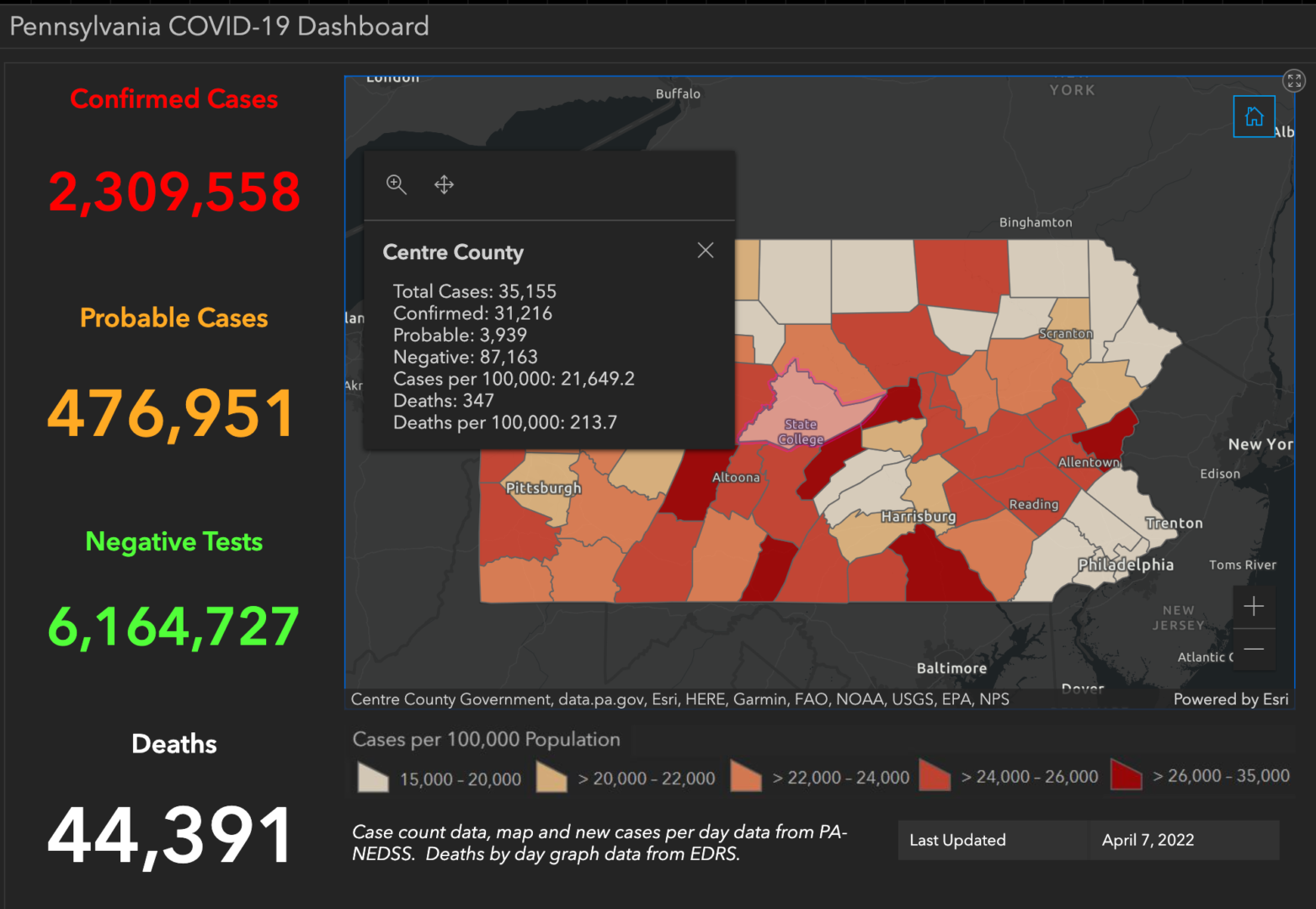 State College - covid-19 dashboard 4-7-22