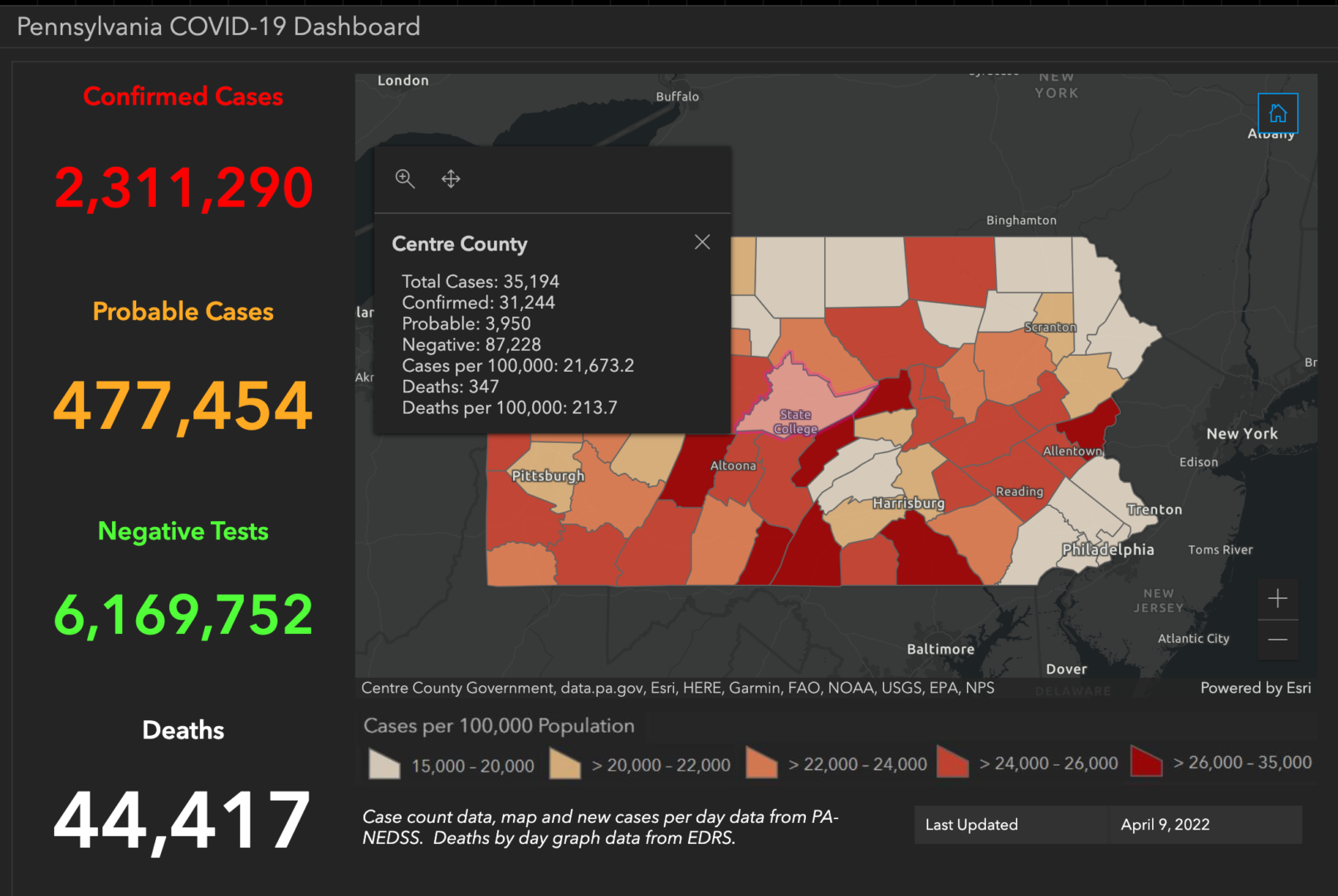 State College - covid-19 dashboard 4-9-22