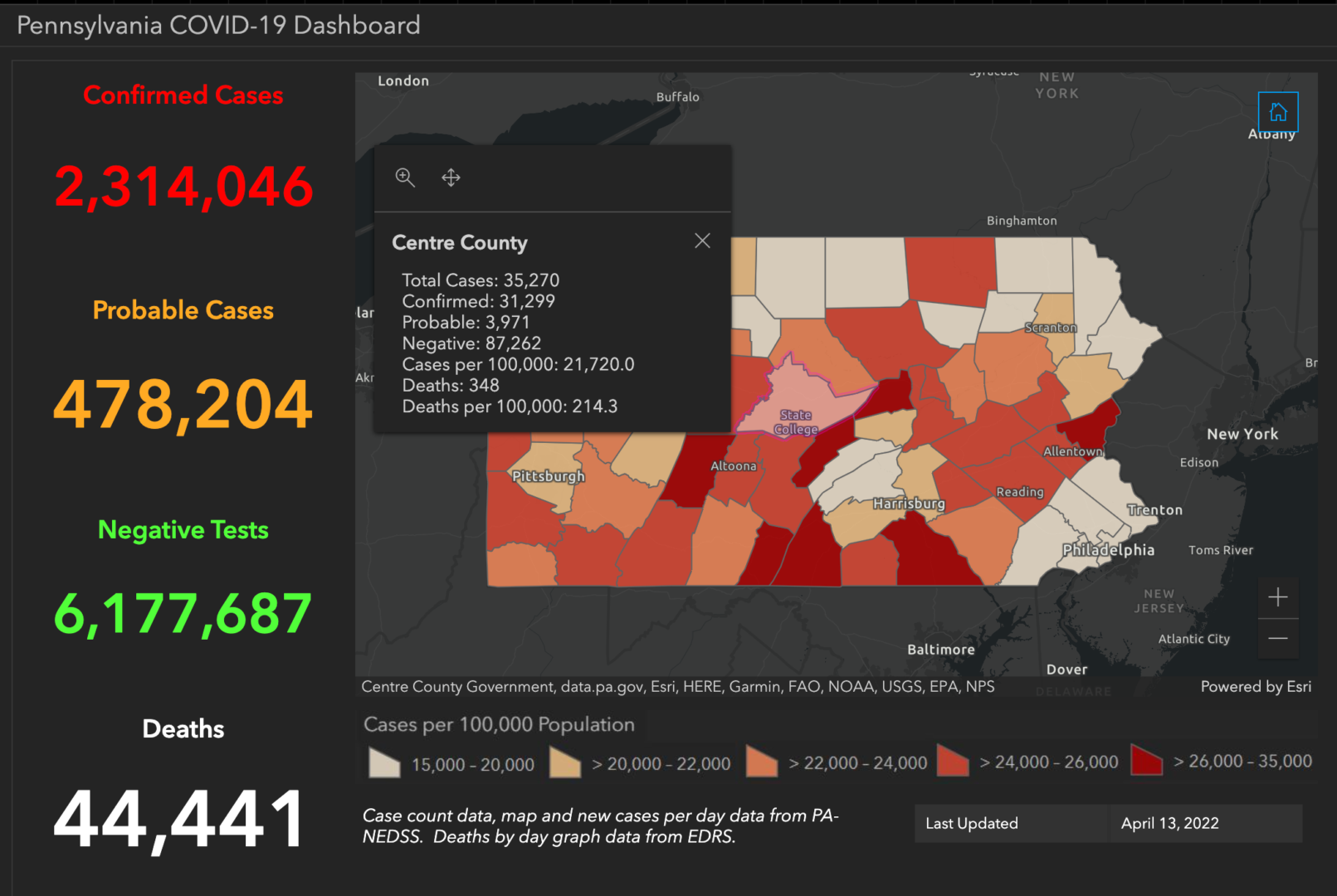 State College - covid-19 dashboard 4-13-22