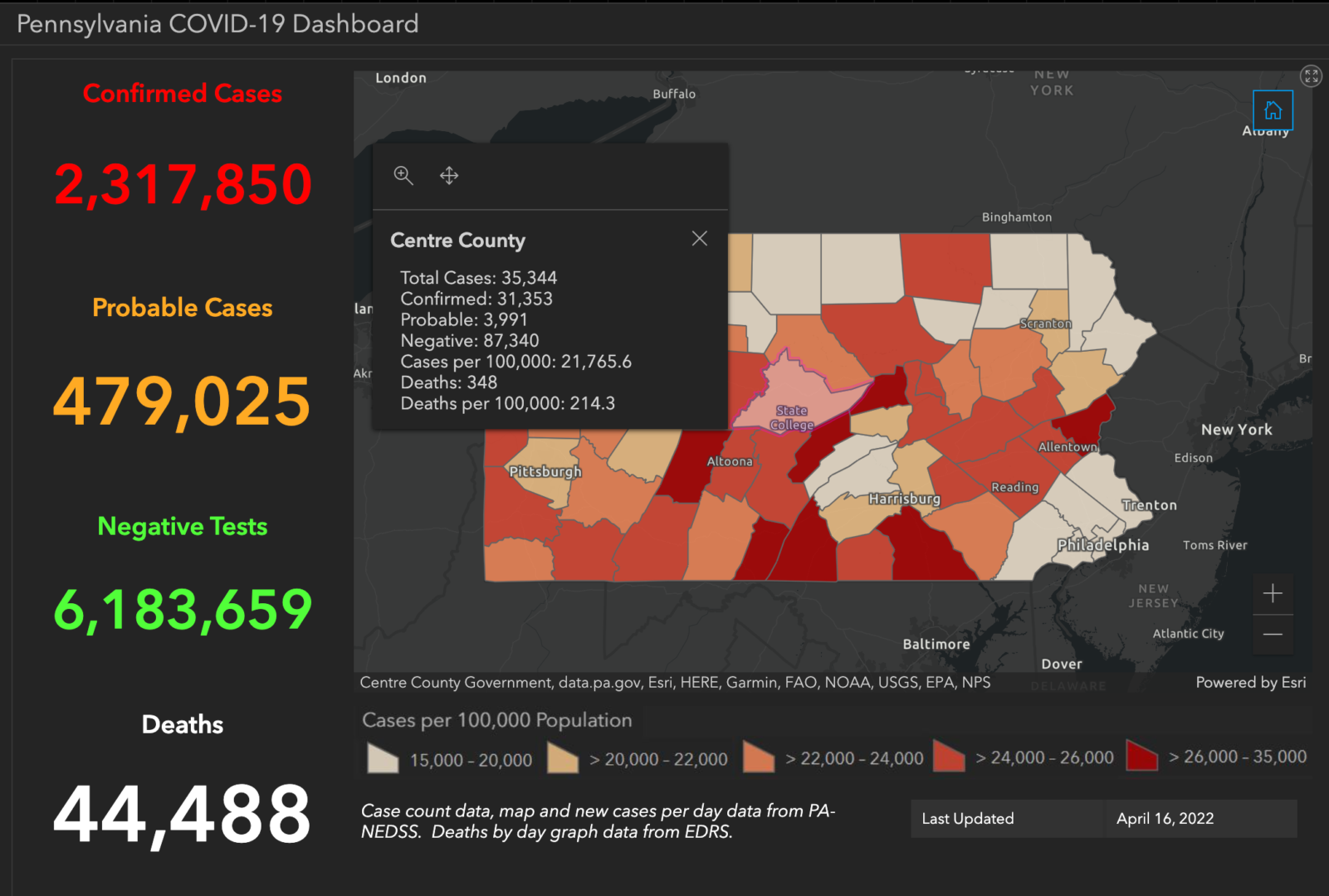 State College - covid-19 dashboard 4-16-22
