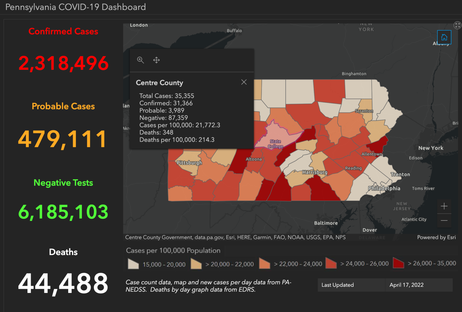 State College - covid-19 dashboard 4-17-22