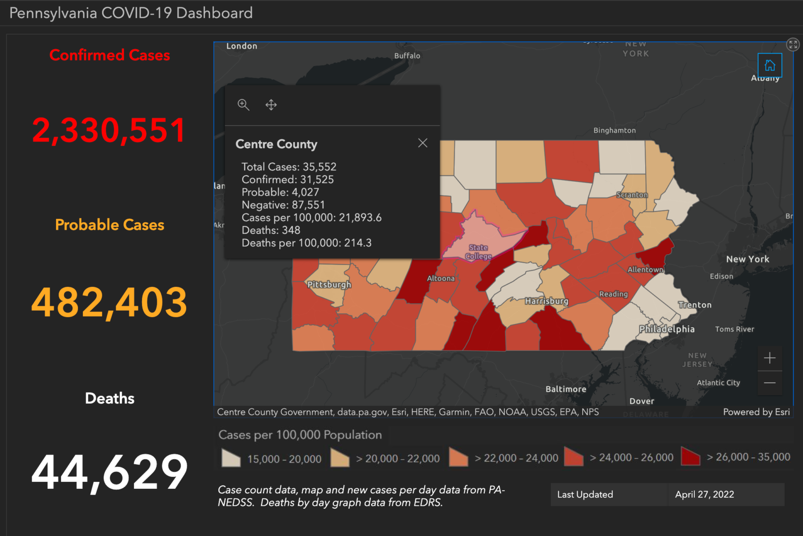 State College - covid-19 dashboard 4-27-22
