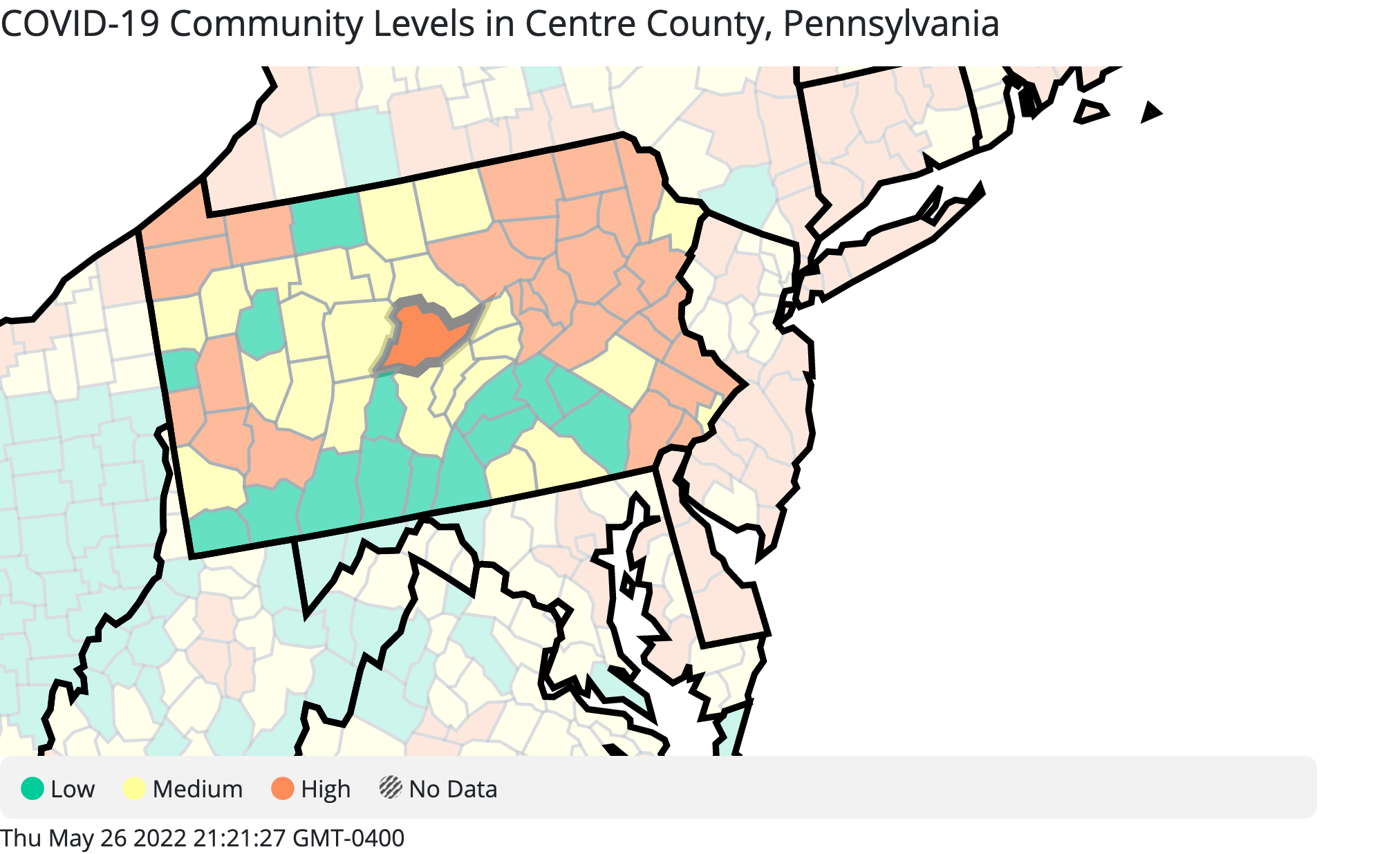 Centre County Stays at Low COVID-19 Community Level; More Pa. Counties Move to Medium and High
