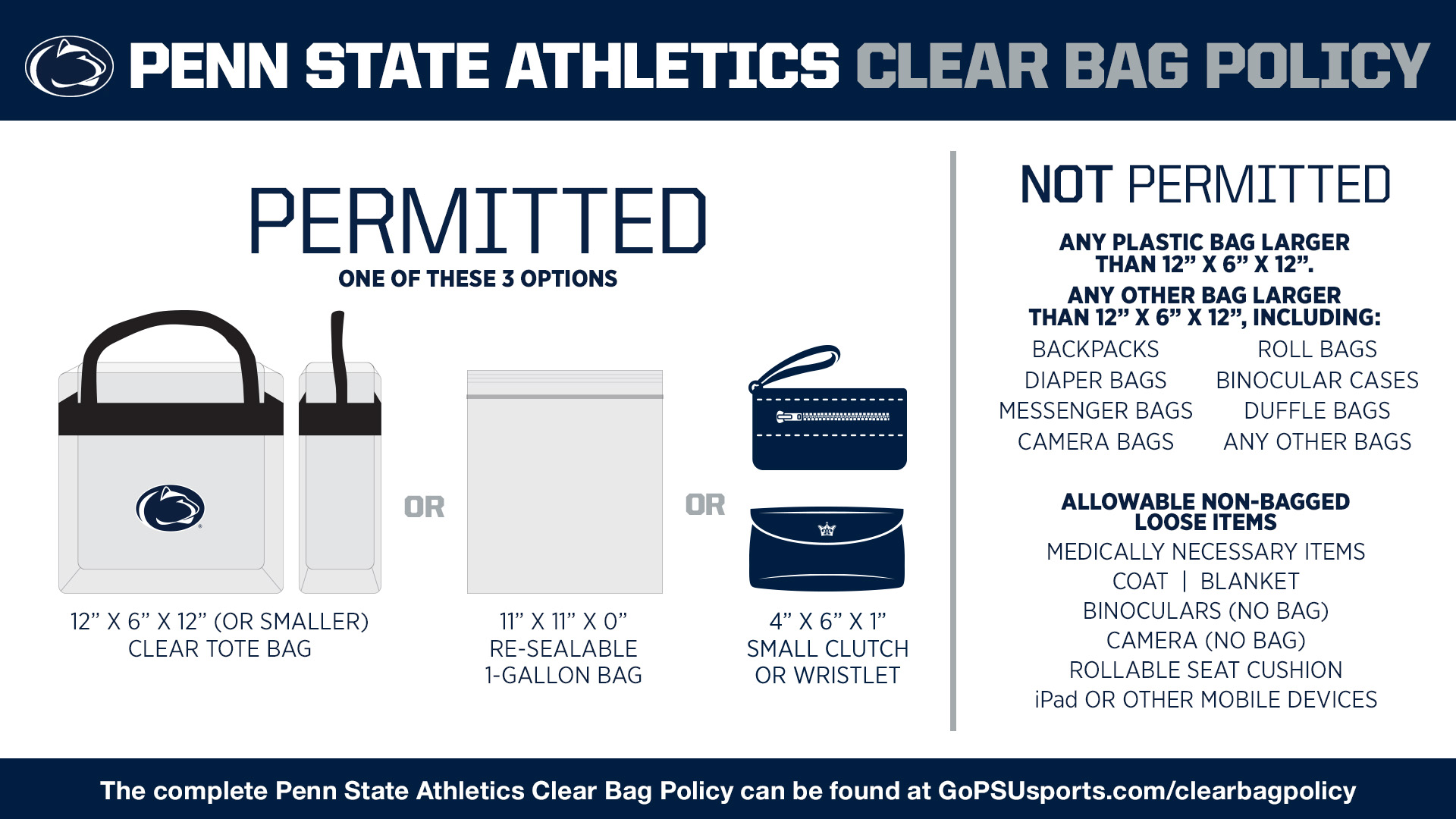 Penn State Athletics Announces Updated Clear Bag Policy