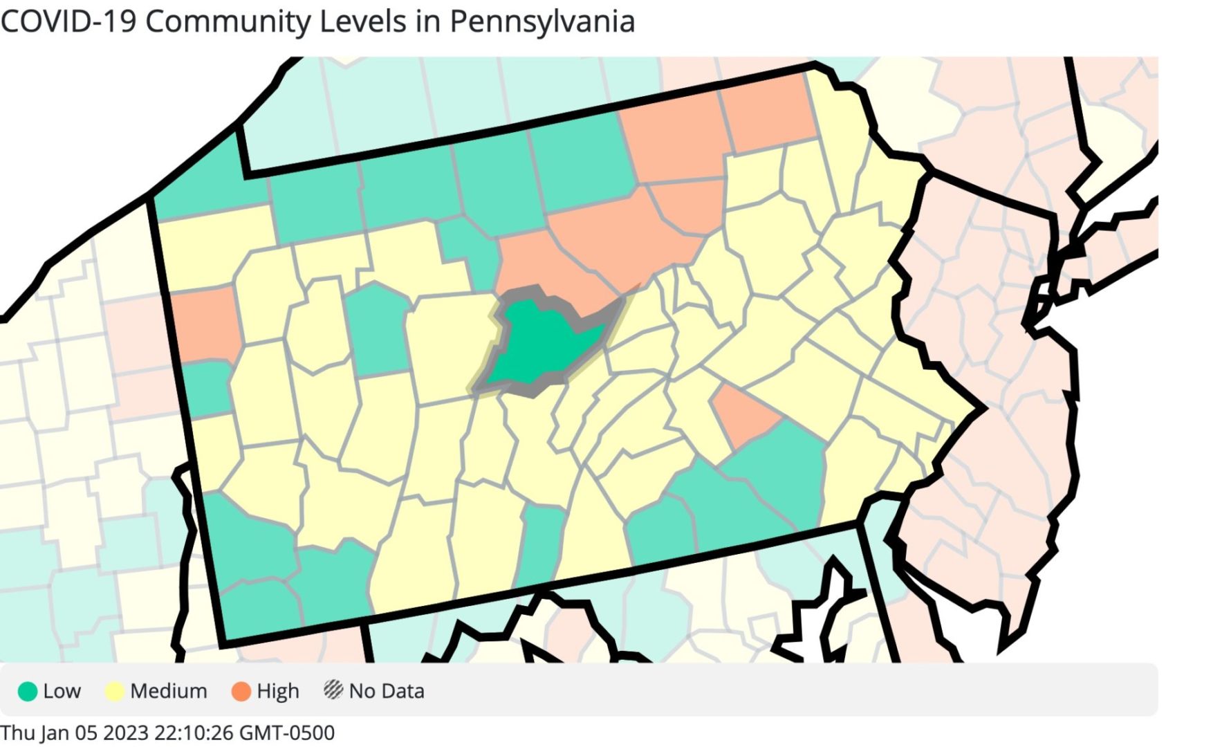 Centre Remains at Low COVID-19 Community Level as More Pa. Counties Shift to Medium and High