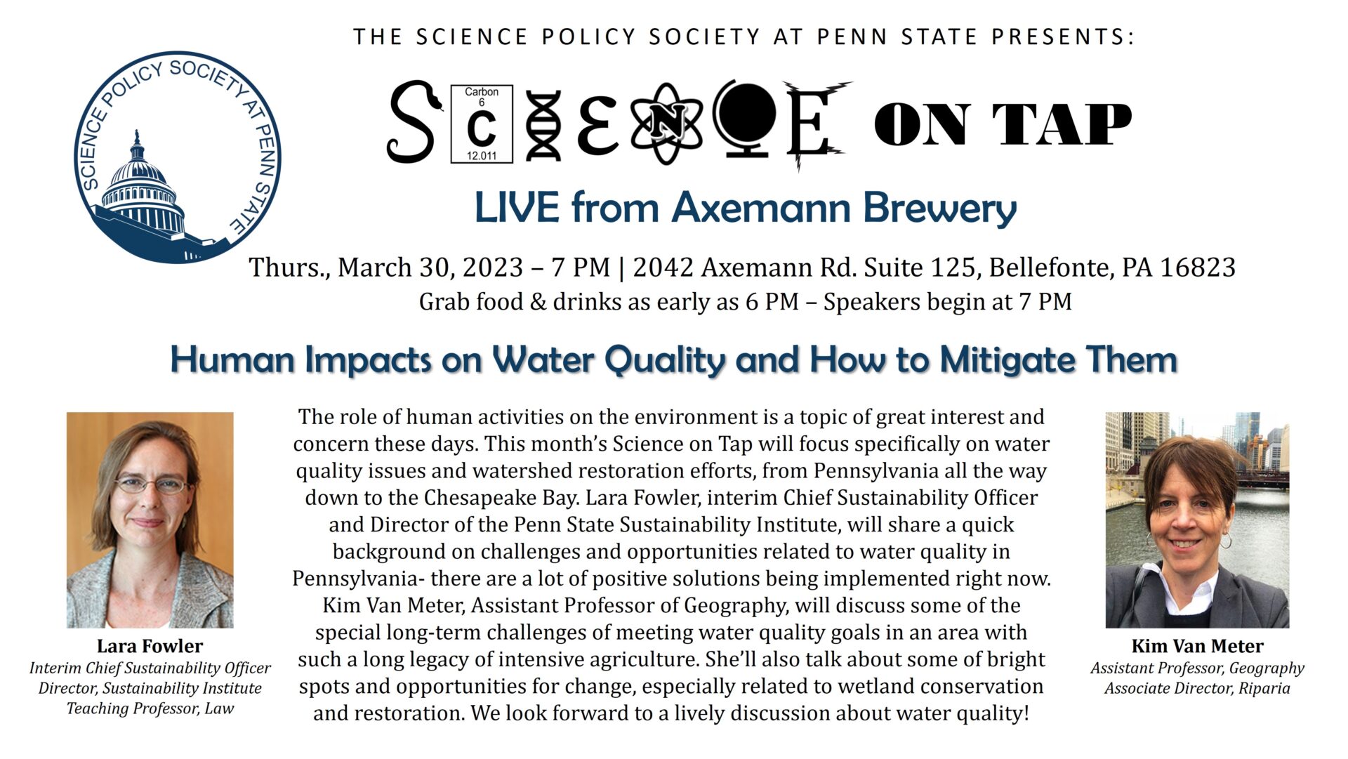 Science on Tap: Human Impacts on Water Quality and How to Mitigate Them in  State College, PA | Event Calendar | StateCollege.com