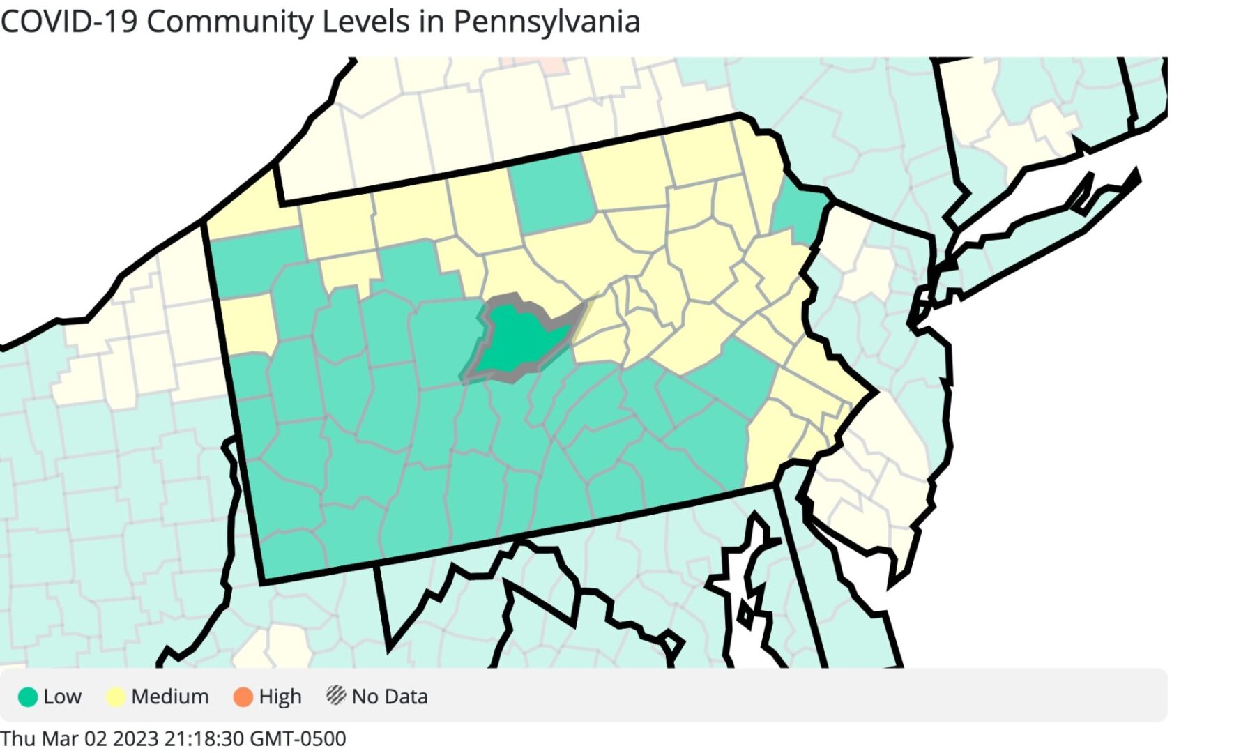 Centre County Returns to Low COVID-19 Community Level; No Pa. Counties at High