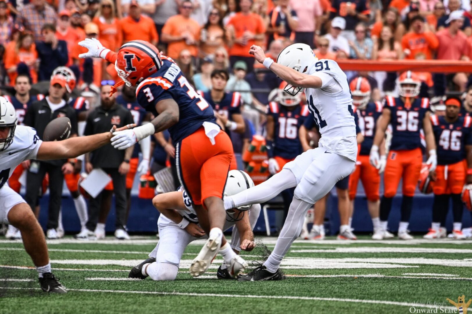 State College - Illinois Felkins blocked field goal Mikey DeAngelis