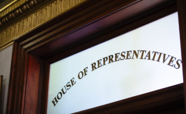A sign that reads House of Representatives inside the Pennsylvania Capitol in Harrisburg.