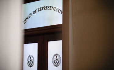 A sign that reads House of Representatives inside the Pennsylvania Capitol in Harrisburg.