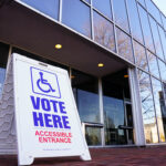 A voting sign outside Allentown Public Library in Lehigh County, Pennsylvania. Photo by Matt Smith | For Spotlight PA