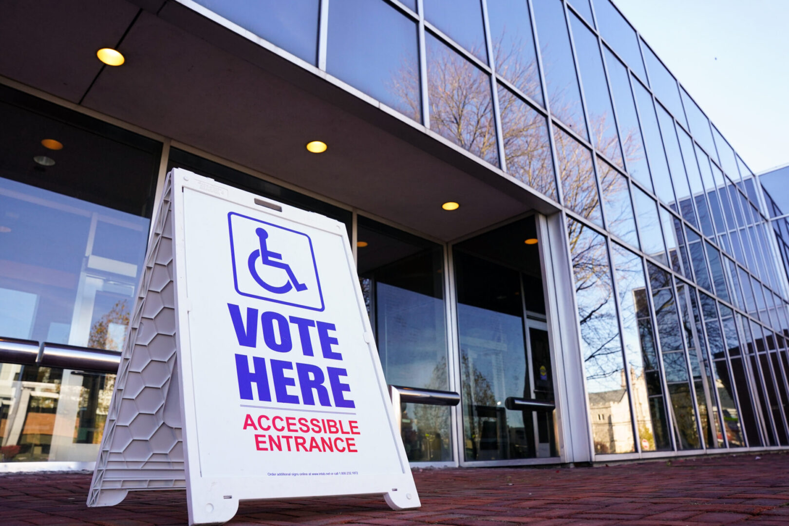 A voting sign outside Allentown Public Library in Lehigh County, Pennsylvania. Photo by Matt Smith | For Spotlight PA