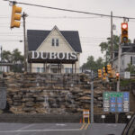 The DuBois sign with four foot tall white letters.
