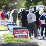 Voters stand in line outside a Pennsylvania polling place.