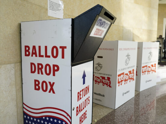 A mail-in ballot drop box is displayed Nov. 7, 2023, at Northampton County Courthouse in Easton, Northampton County, Pennsylvania. (Matt Smith / For Spotlight PA)