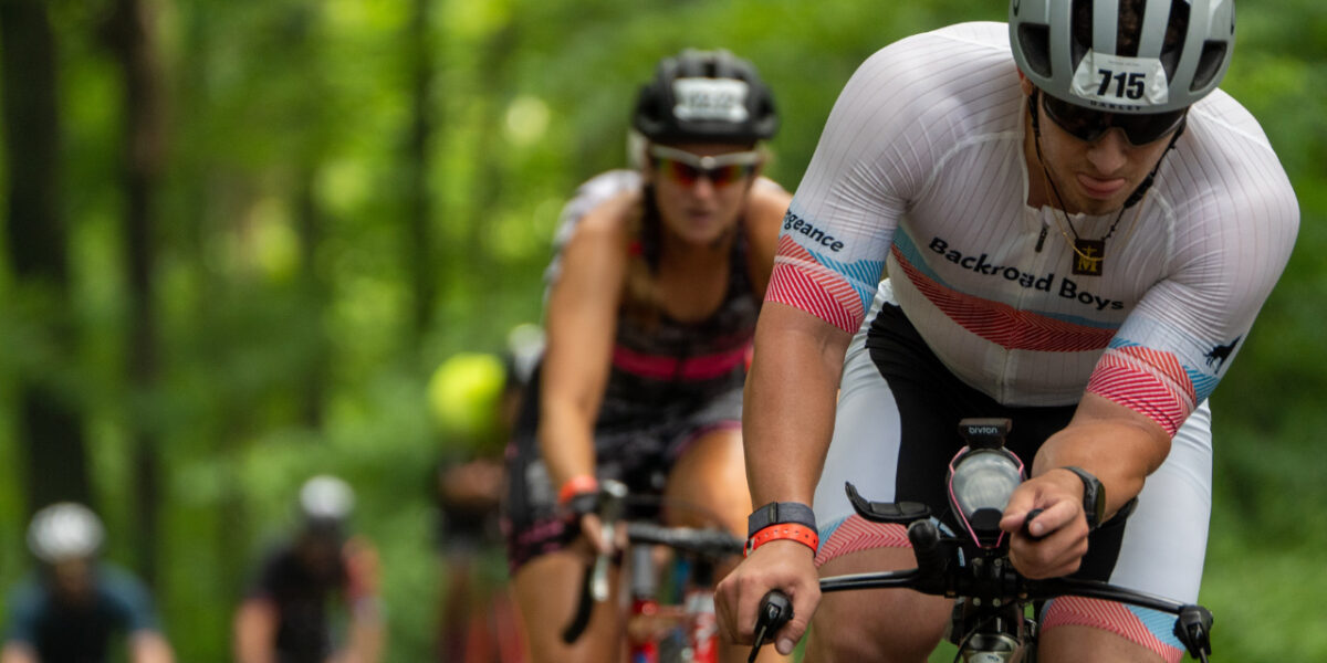 2024 Ironman 70.3 Pennsylvania Happy Valley competitors bicycle on Hubler Ridge Road in Marion Township. Photo by Greg Guise