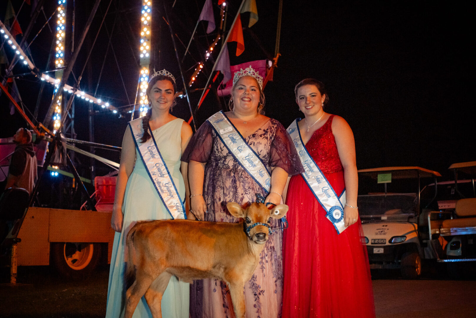2024-25 Grange Fair Queen Kryslynn Ronk (center), with First Alternate Queen Katherine Coopey (left) and Ambassador Grace Novosel (right)