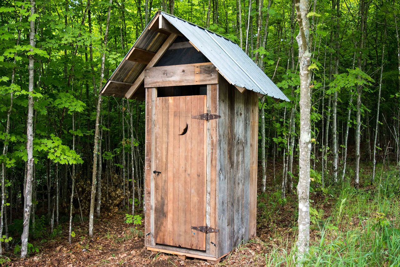 Wooden outhouse with metal roof