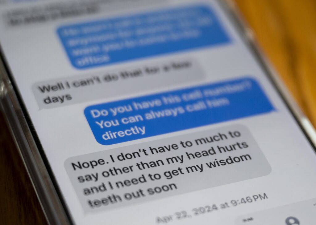 Robert and Sue text about the pain from his wisdom teeth. After the extraction, Robert received a prescription for a pain killer that triggered a psychotic episode that lasted after he stopped taking the medication.