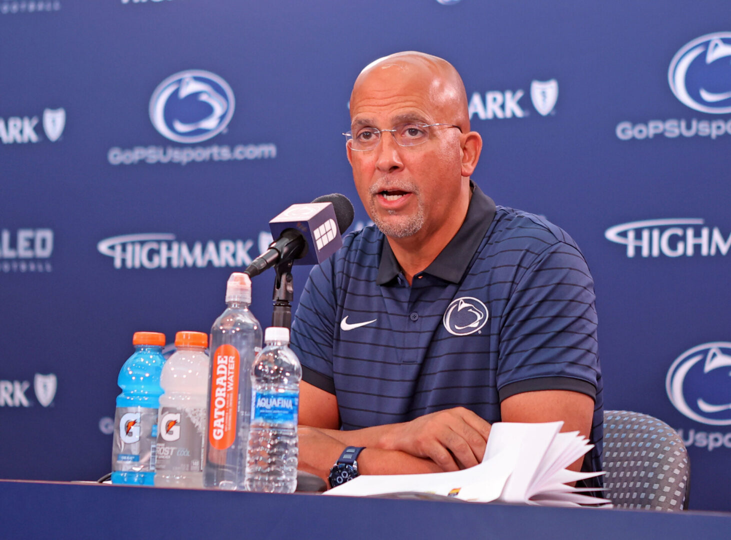Penn State coach James Franklin speaks during the Nittany Lions' local media day on Saturday, Aug. 2, 2025 in Beaver Stadium.