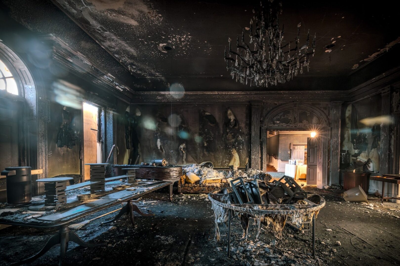 Damage to the Interior of the Pennsylvania governor's residence after an arson attack on April 13.