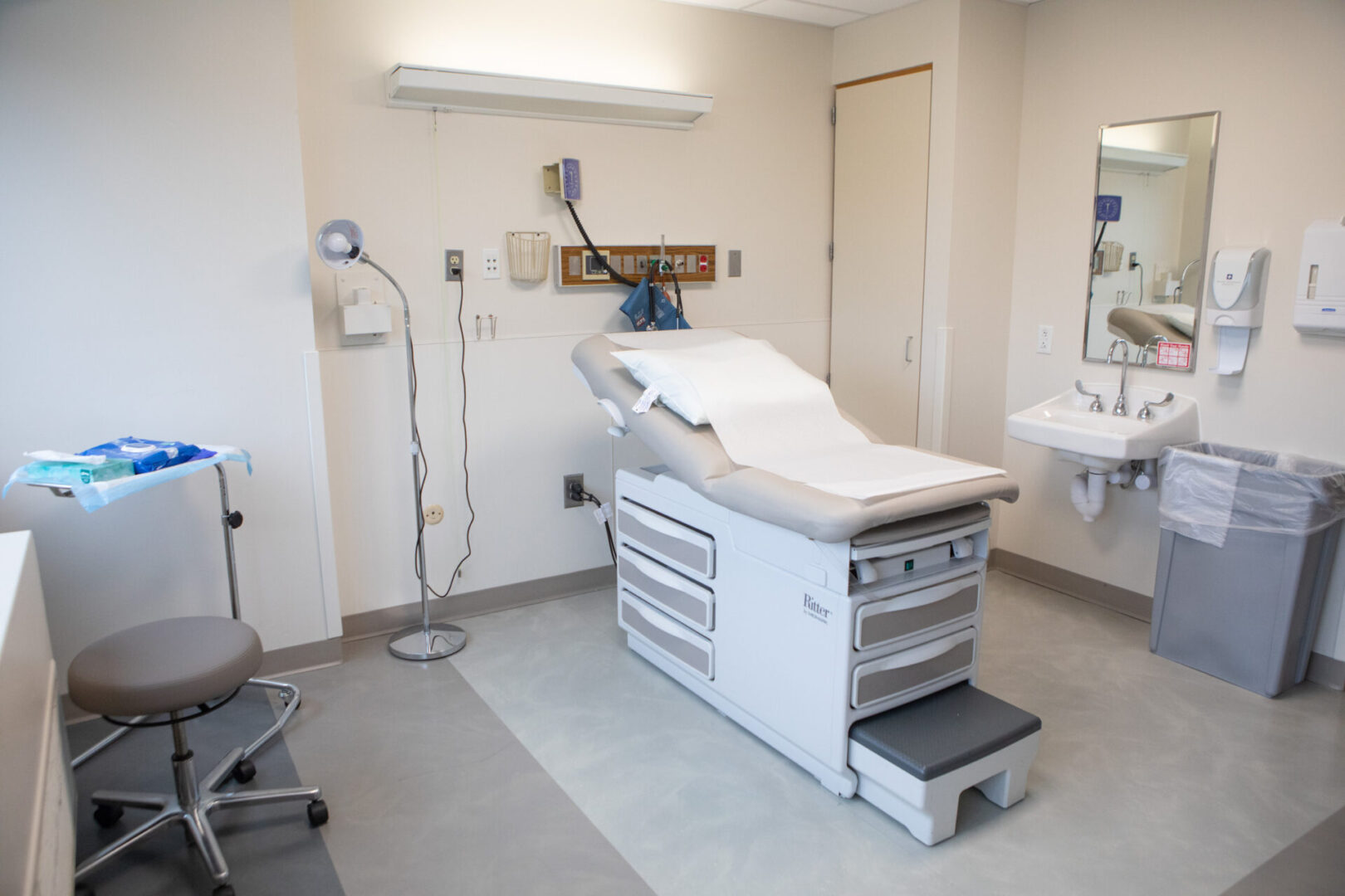 A patient room at a health care facility