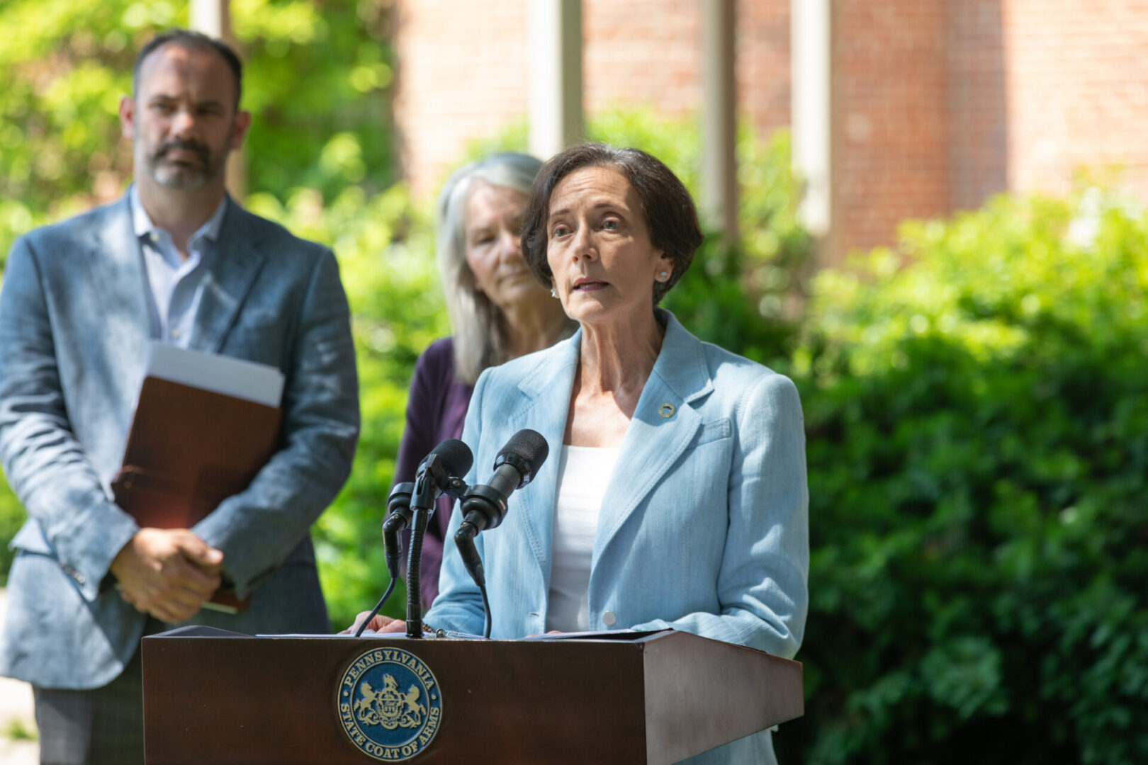 Pennsylvania Department of Human Services Secretary Val Arkoosh speaks at an event about Medicaid funding.