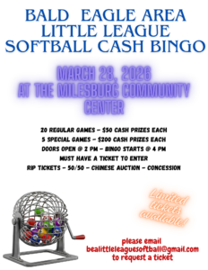 bald eagle area little league softball bingo