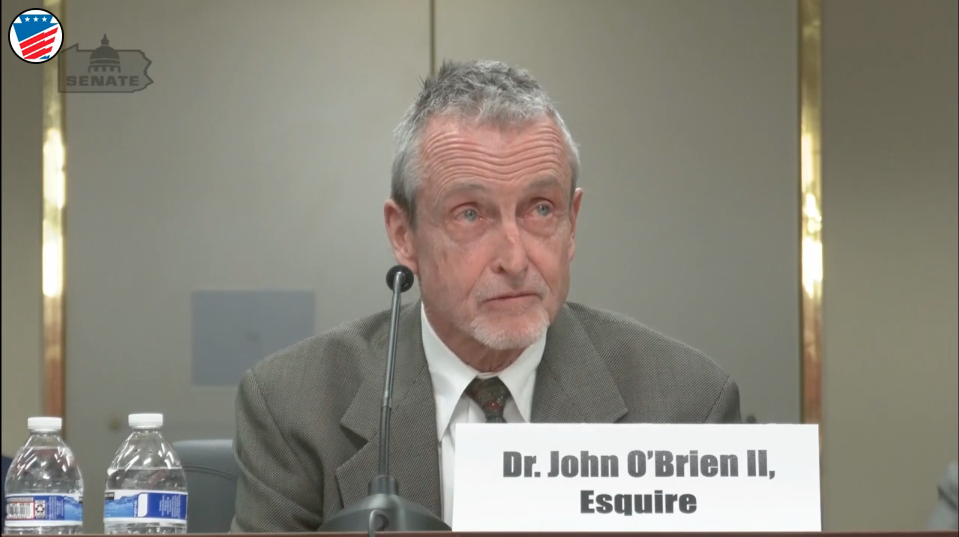 John O'Brien II testifying in his nominating hearing for a spot on the Pennsylvania Board of Pardons.