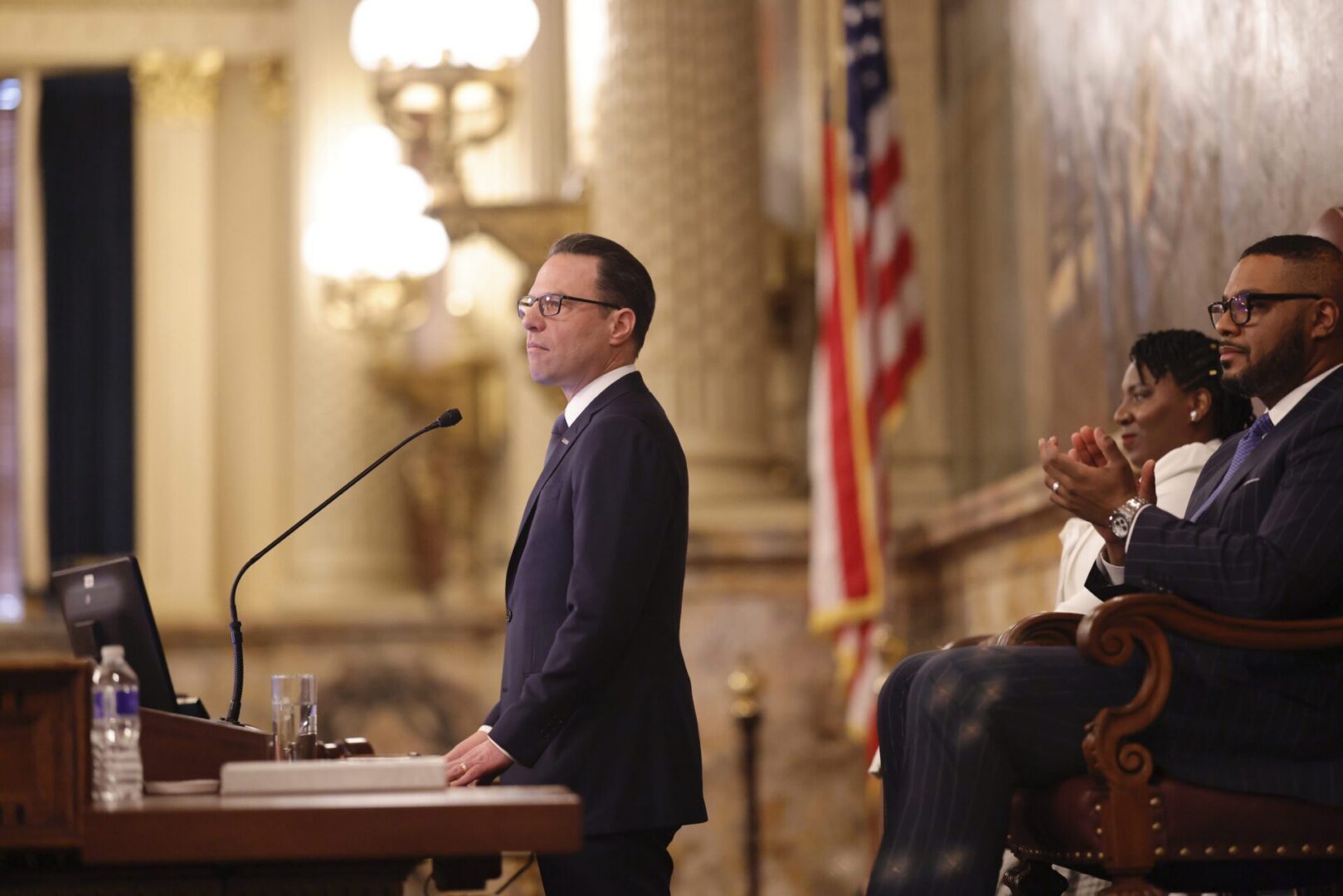 Gov. Josh Shapiro unveils his 2026 budget address in the Pennsylvania Capitol.