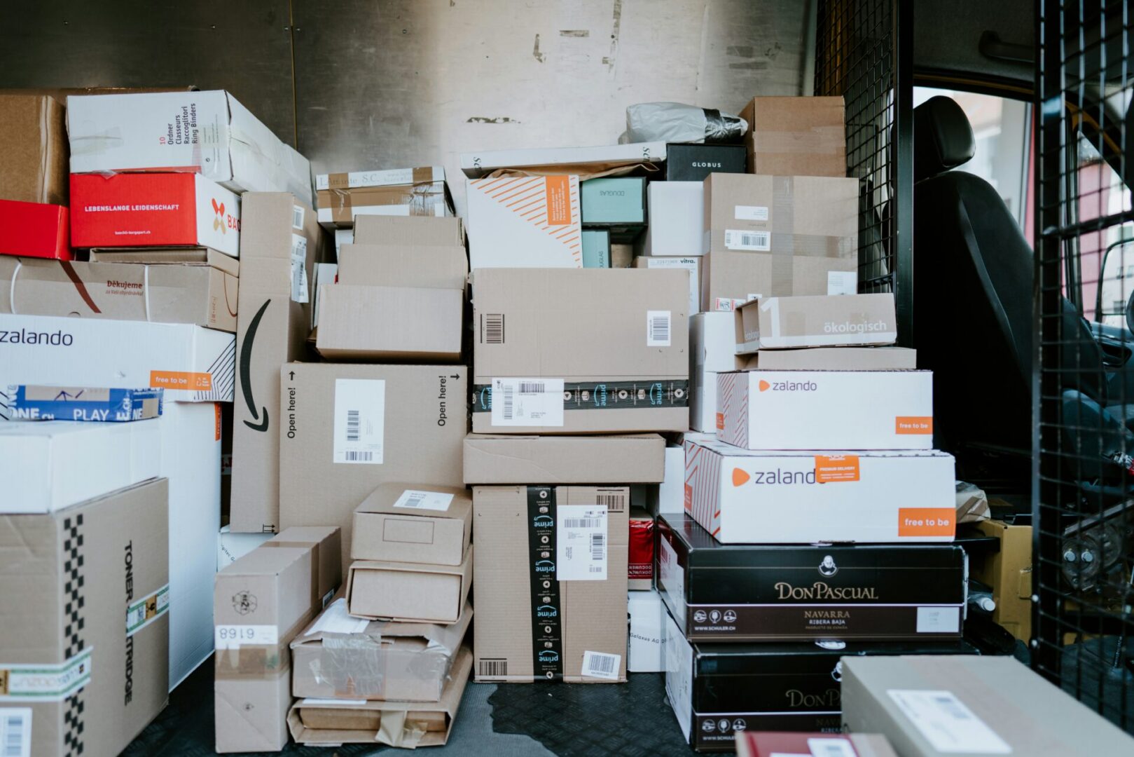 packages on a shipping truck