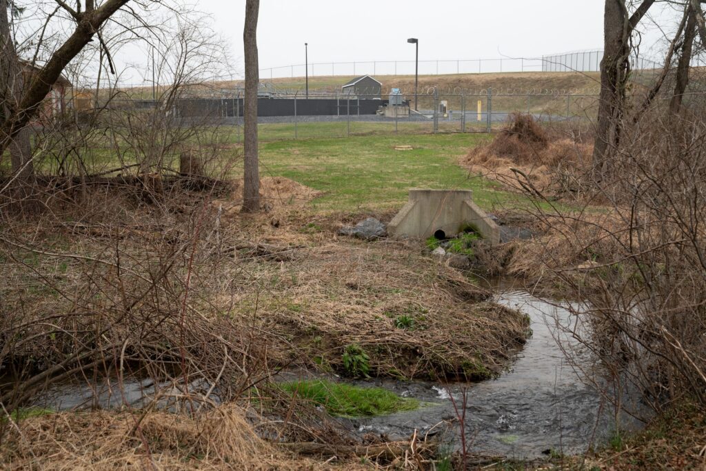 Wolf creek runs behind Upper Bern Township wastewater treatment plant March 20, 2026.