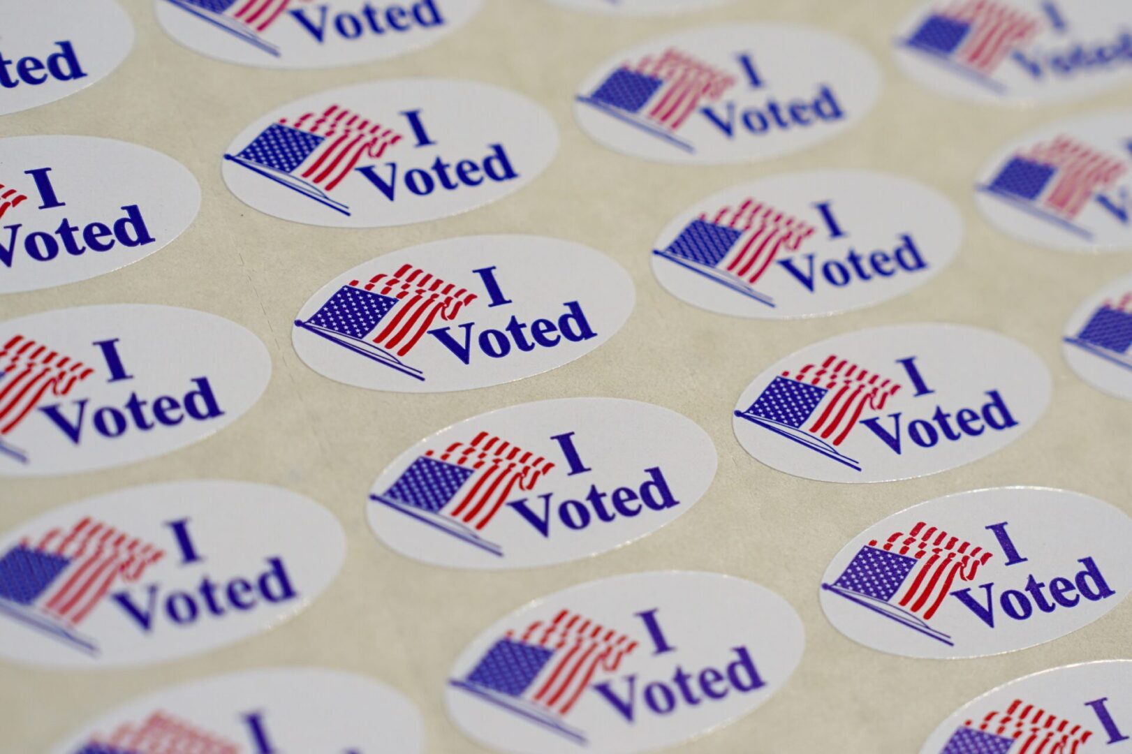 “I Voted” stickers are shown on May 19, 2026, In Quakertown, Bucks County, Pennsylvania.
