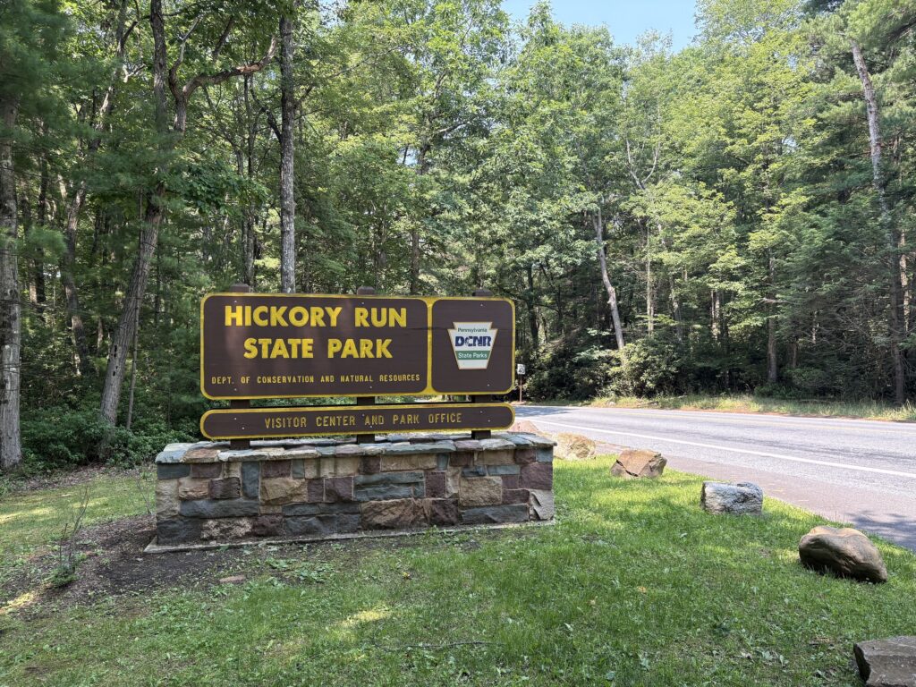 The entrance to Hickory Run State Park.