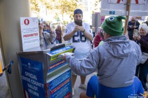 Hundreds Gather in Downtown State College for No Kings: Bank the Vote Event